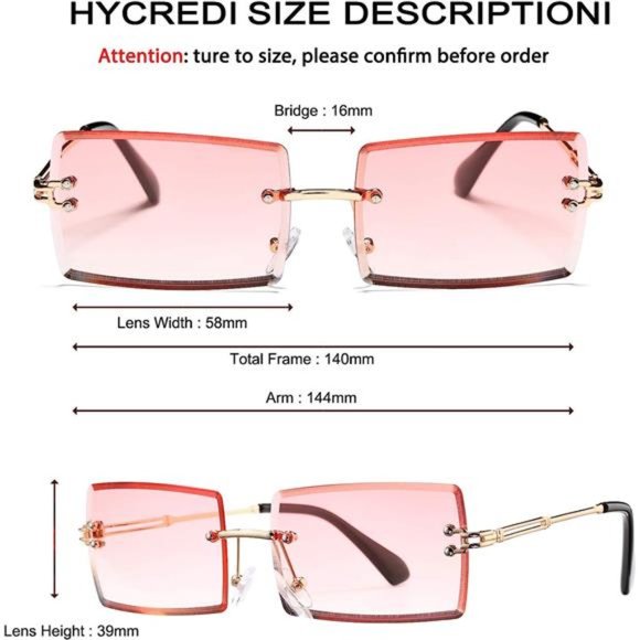Rectangle Sunglasses for Men/Women Small Rimless Square Shade Eyewear Cute